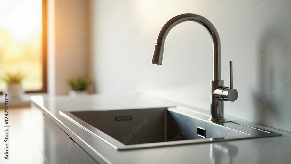 Modern kitchen sink with a sleek faucet in a bright ambiance and warm sunlight
Modern kitchen sink with a sleek faucet in a bright ambiance and warm sunlight