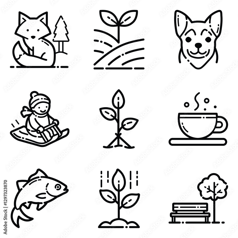 Fototapeta premium Park Flat Icon Set Isolated On White Background