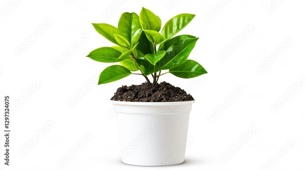 Small Plant in a White Pot Isolated on White Background. Generative AI Small Plant in a White Pot Isolated on White Background. Generative AI