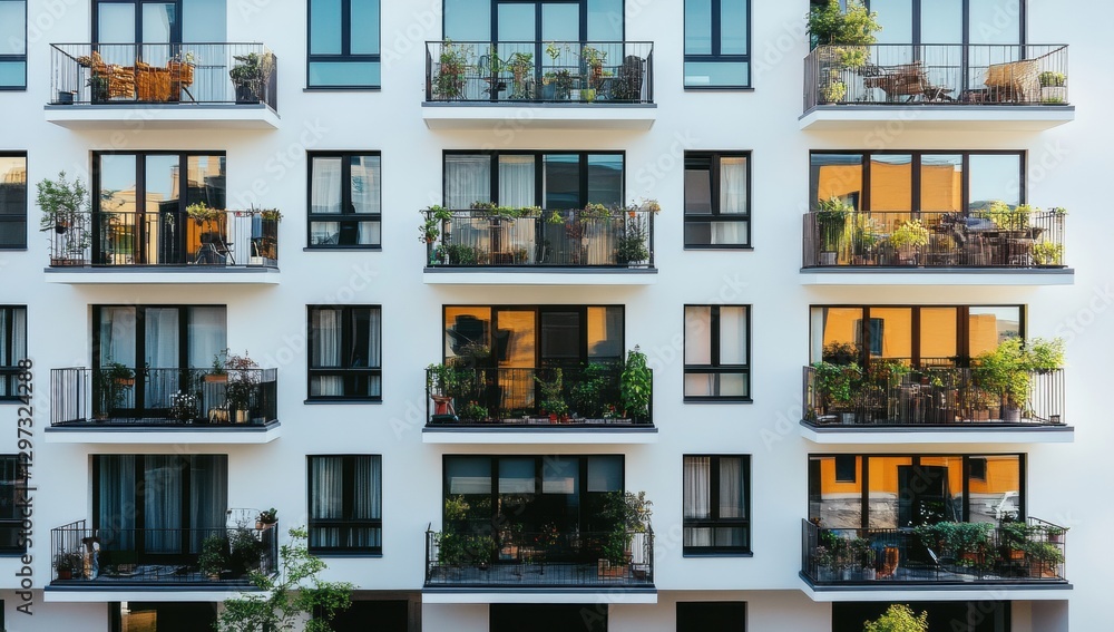 Modern white apartment building with balconies and sunlight, a real estate concept Generative AI Modern white apartment building with balconies and sunlight, a real estate concept Generative AI