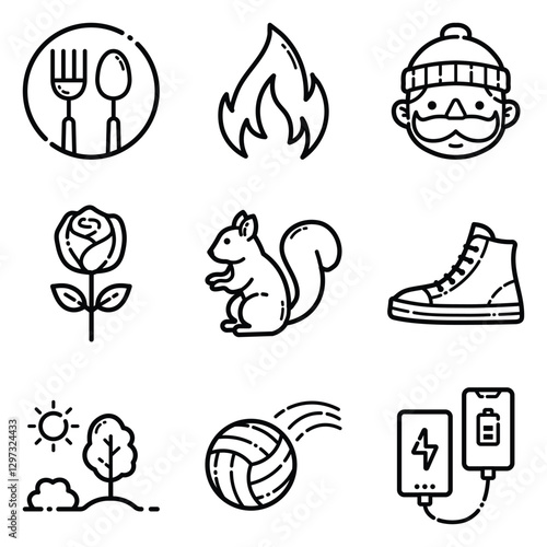 Park Flat Icon Set Isolated On White Background
