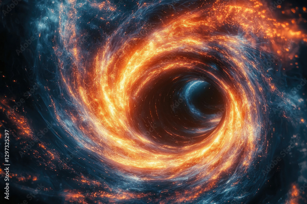 Obraz premium Fiery cosmic swirl, a mesmerizing vortex of energy and light, leading into a dark abyss.