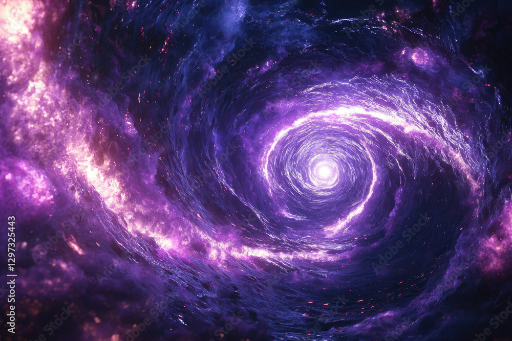 A mesmerizing cosmic vortex swirls in vibrant purples and pinks, leading to a bright center. A mesmerizing cosmic vortex swirls in vibrant purples and pinks, leading to a bright center.