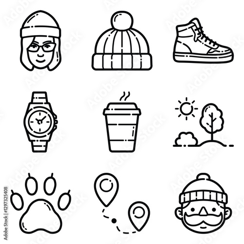 Park Flat Icon Set Isolated On White Background