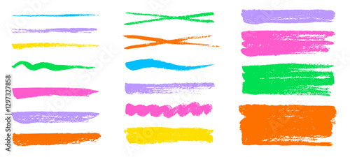 Brush texture stroke pencil color underline highlight. Marker pen highlight stroke. Vector hand drawn brush underline element set for accent, crayon texture emphasis effect. Chalk vector illustration