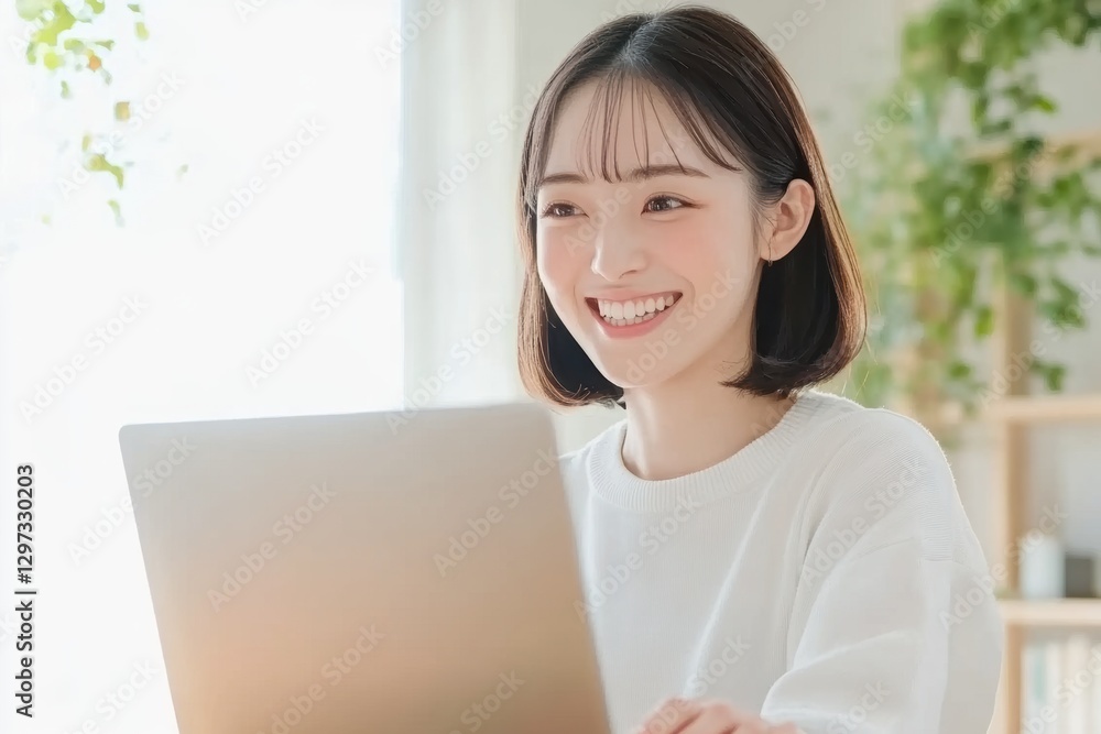 Young woman working on laptop at home Young woman working on laptop at home