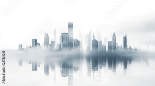 Wallpaper Mural Misty City Skyline Reflection - Urban Landscape in Fog Torontodigital.ca