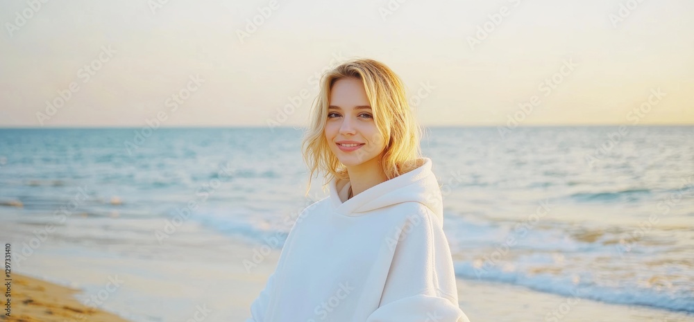 Woman on Beach at Sunset Woman on Beach at Sunset