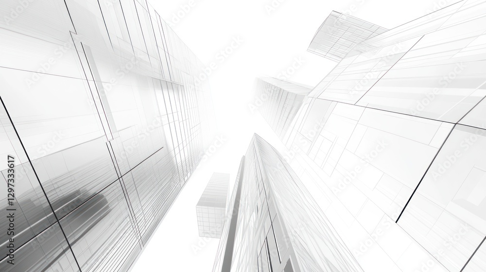 Obraz premium Abstract Modern Architecture, Cityscape View, Low Angle. Possible use Architectural design inspiration