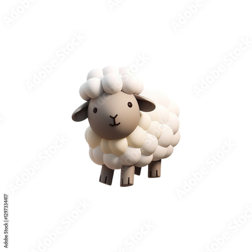 3D Cute Sheep on Transparent Background