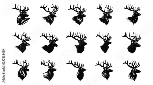 ElvElk head black silhouette vector illustration, elk head logo vector, bull elk silhouette, simple elk silhouette