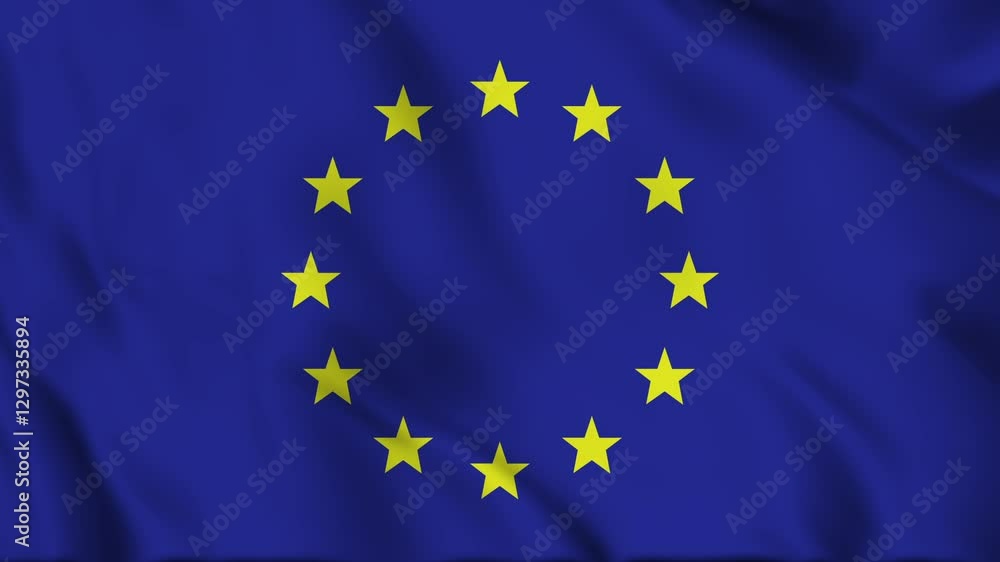 European Union flag waving in the breeze against a bright blue sky, symbolizing unity, peace, and collaboration among member nations in a vibrant and dynamic manner European Union flag waving in the breeze against a bright blue sky, symbolizing unity, peace, and collaboration among member nations in a vibrant and dynamic manner