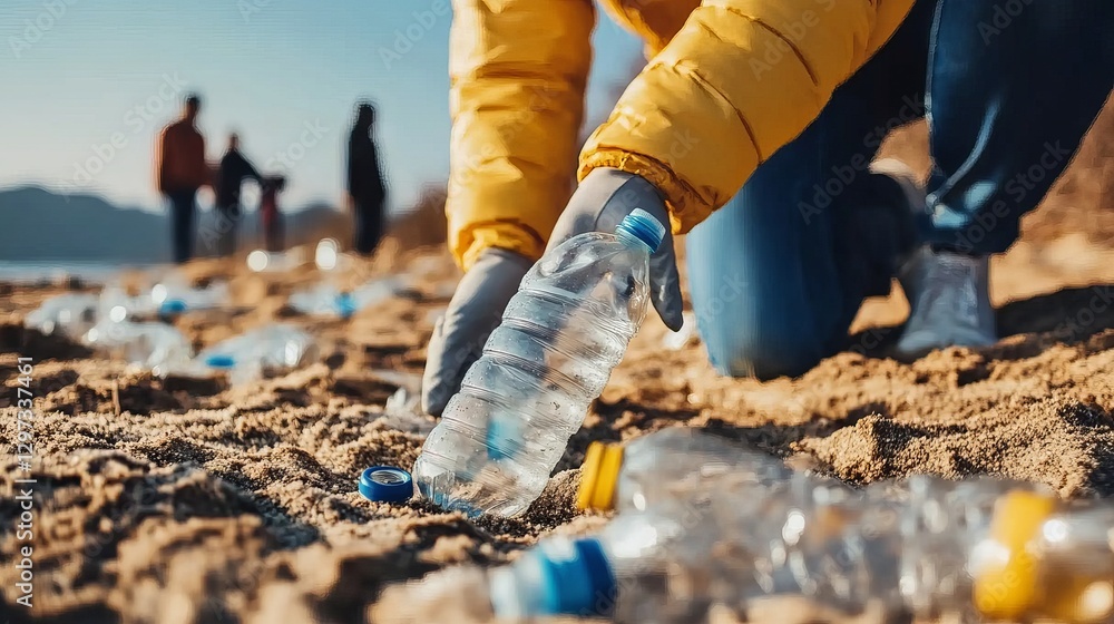 Beach Clean-Up: Woman Picking Up Plastic Bottles, Volunteering for Environmental Protection
Beach Clean-Up: Woman Picking Up Plastic Bottles, Volunteering for Environmental Protection