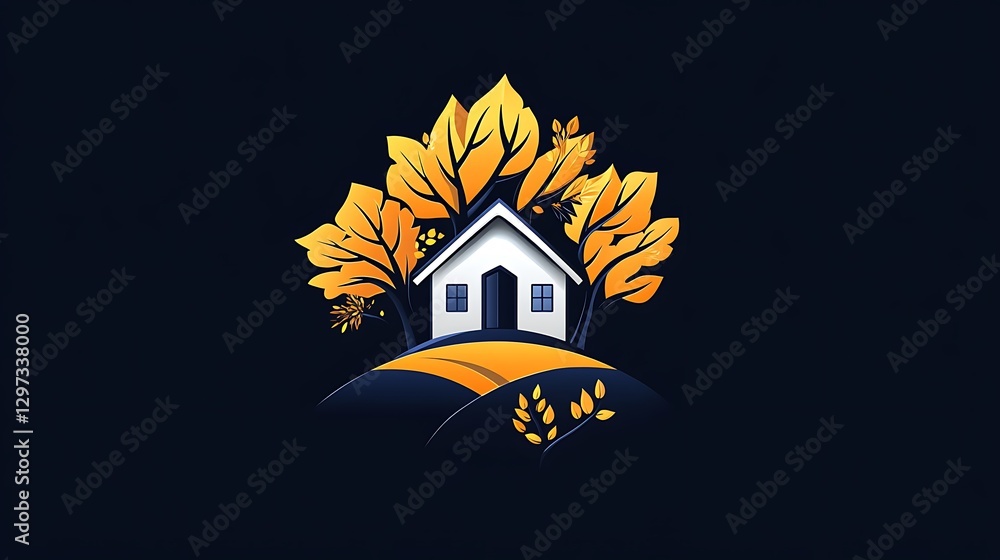 Autumnal House Illustration: Cozy Home on a Hillside AI Generated