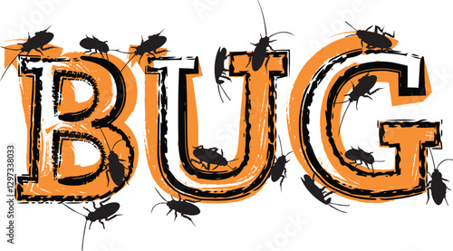 illustrated bug word full of bugs and cockroaches around