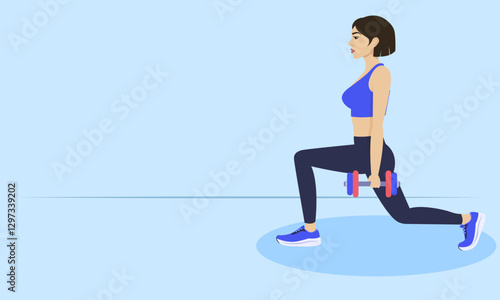 Young woman performing dumbbell lunges: fitness and wellness illustration