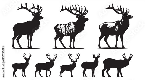 elk standingBugling elk silhouette vector, simple elk vector, bull elk silhouette, elk logo vector,  elk antler silhouette