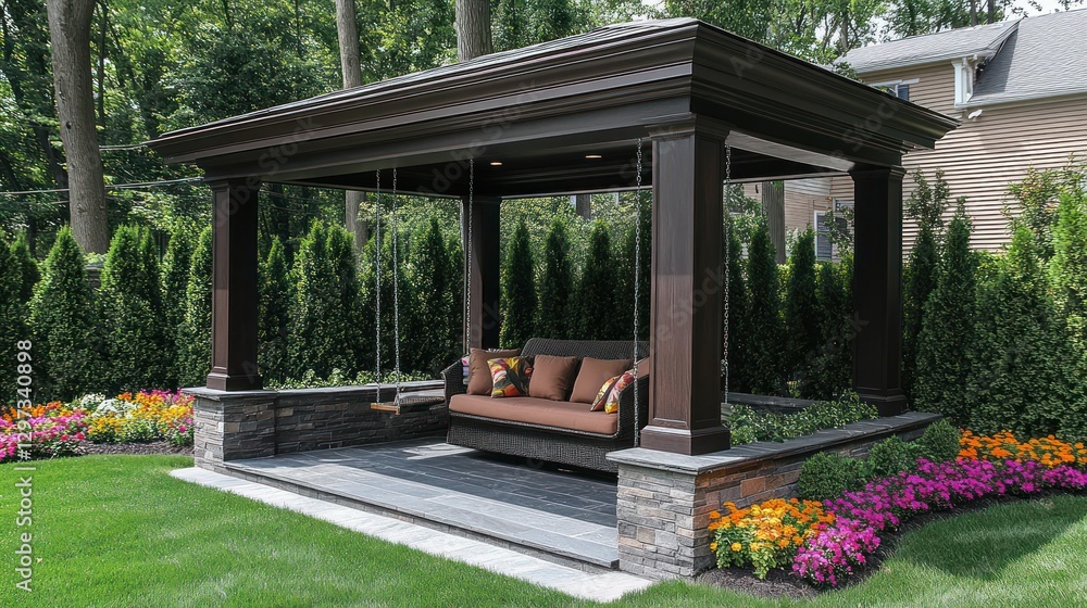 Fototapeta premium Elegant Outdoor Swing Pavilion in Backyard
