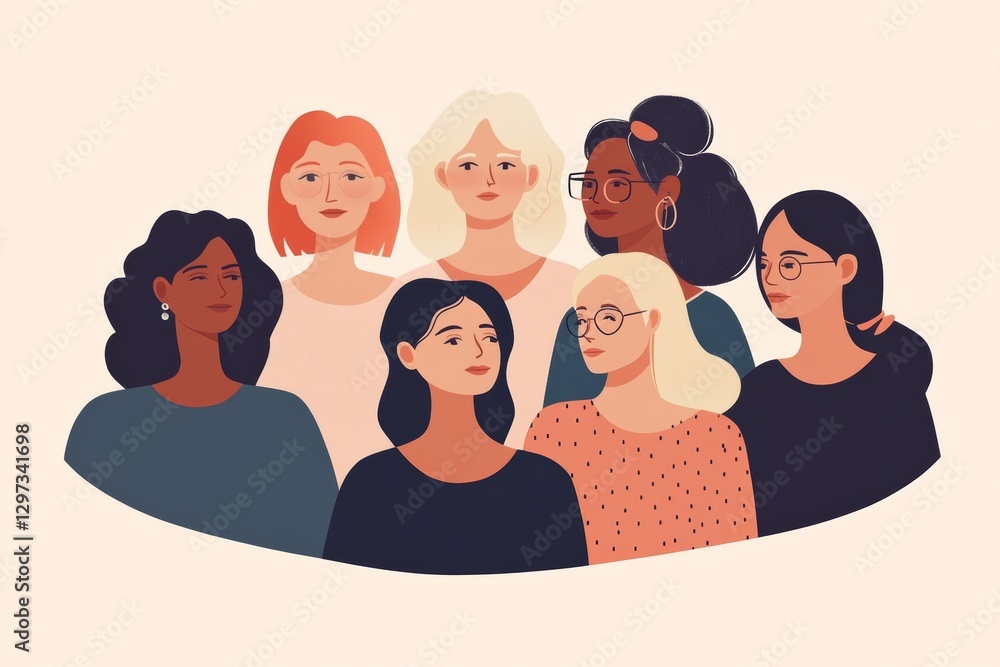 March 8 Women's Day poster flat illustration of women of different ages and backgrounds standing together, creating a powerful visual of unity and strength March 8 Women's Day poster flat illustration of women of different ages and backgrounds standing together, creating a powerful visual of unity and strength