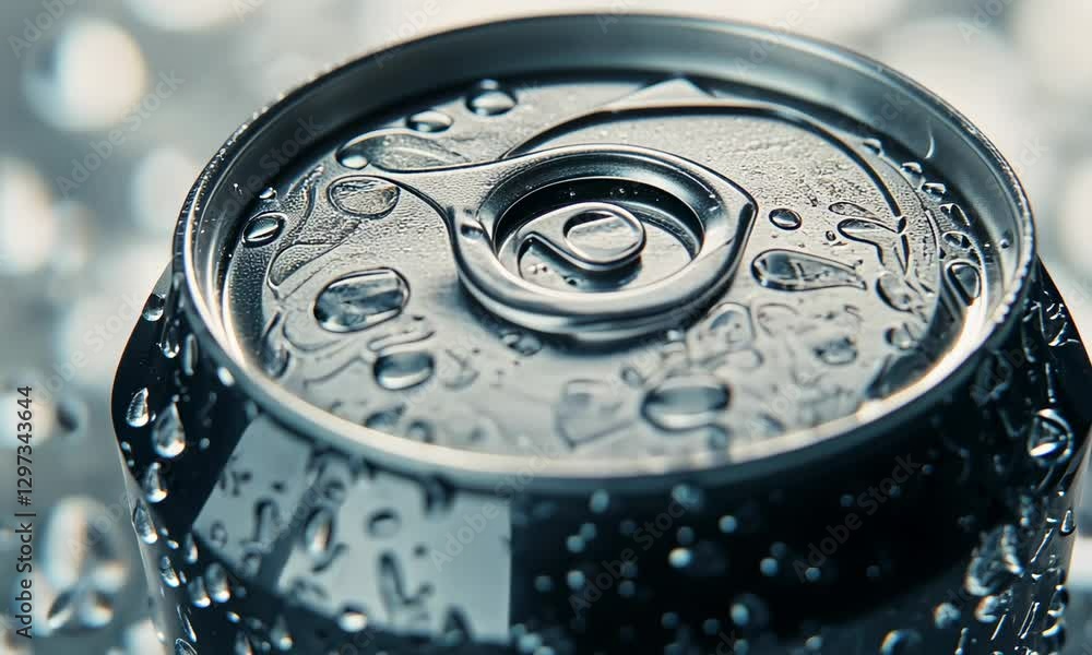 A high-resolution template of a 350ml energy drink soda can mockup with water droplets, displayed on a light grey background.