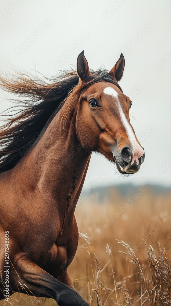 Obraz premium Elegance in motion a galloping horse in soft minimalist style