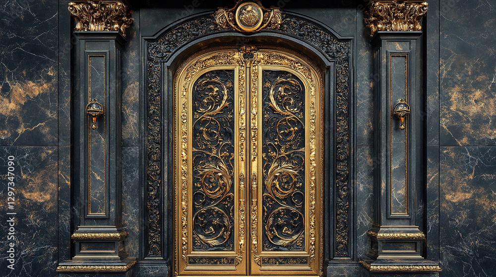 Elegant golden door entrance luxurious building architecture interior design close-up view opulent style Elegant golden door entrance luxurious building architecture interior design close-up view opulent style