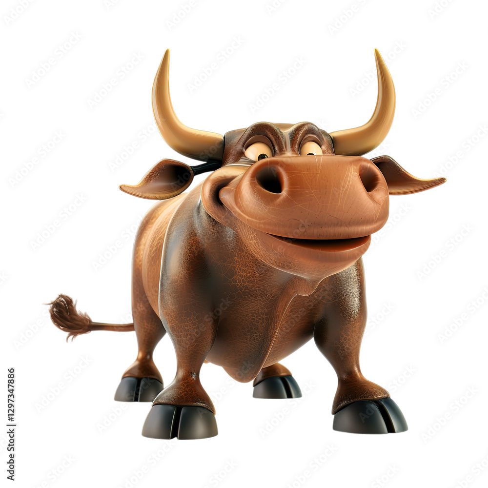 3D Smiling Brown Bull on Transparent Background 3D Smiling Brown Bull on Transparent Background