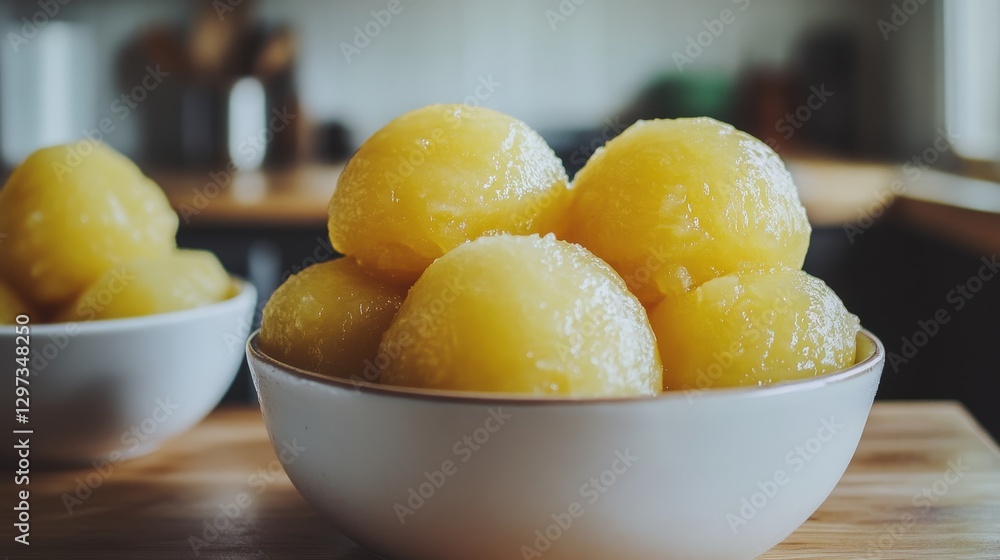 Pineapple Tarts in White Ceramic Bowl with Blurred Kitchen Background Pineapple Tarts in White Ceramic Bowl with Blurred Kitchen Background