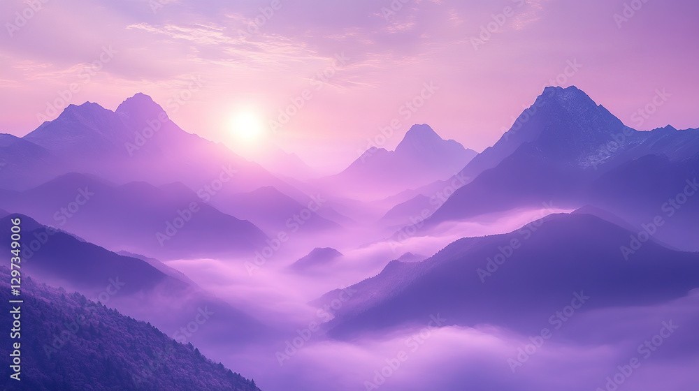 Obraz premium Serene sunrise over majestic mountains nature landscape cloudy environment panoramic view