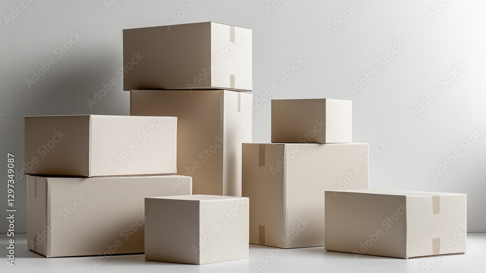 Obraz premium Carton Boxes on a White Background