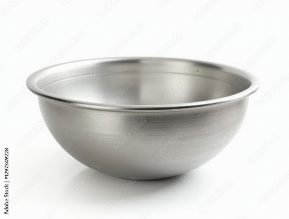 Metallic foot washing bowl with a reflective surface, isolated on a white background, industrial and clean design for product display. Metallic foot washing bowl with a reflective surface, isolated on a white background, industrial and clean design for product display.