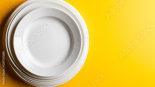 Stack of White Dishes on Yellow
 photo