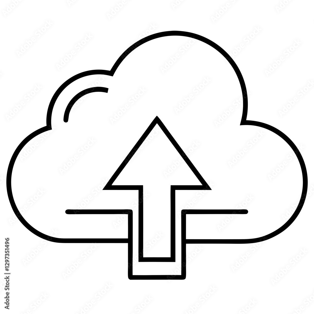 cloud upload icon with an upward arrow, representing data transfer or saving. This image suggests connectivity and digital processes cloud upload icon with an upward arrow, representing data transfer or saving. This image suggests connectivity and digital processes