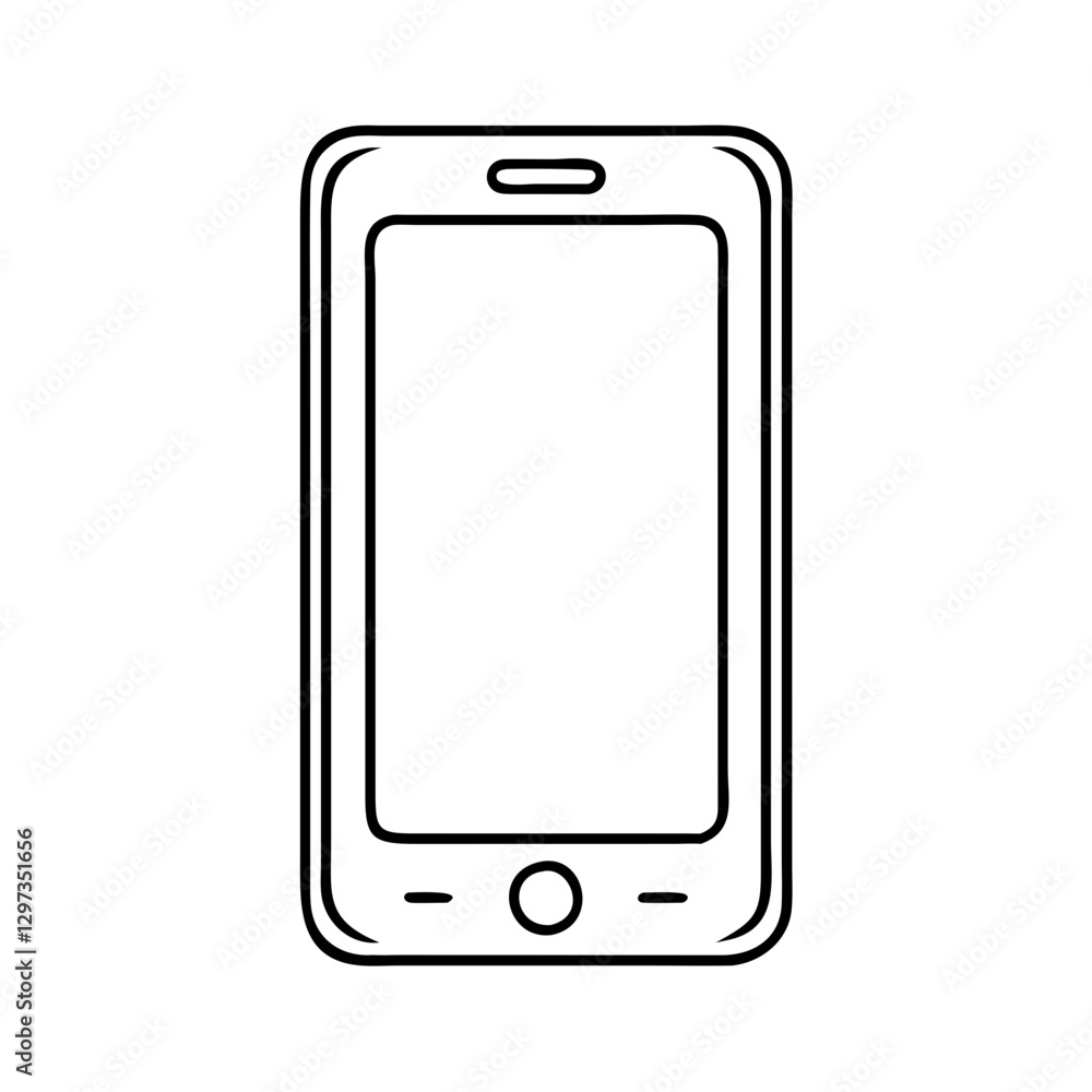 line art drawing of a modern smartphone, isolated. The phone features a blank screen, touch screen, and a simple outline vector illustration line art drawing of a modern smartphone, isolated. The phone features a blank screen, touch screen, and a simple outline vector illustration