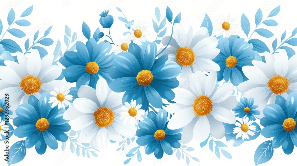 Elegant floral pattern featuring charming daisy flowers on a white backdrop, perfect for various designs and decorations. Elegant floral pattern featuring charming daisy flowers on a white backdrop, perfect for various designs and decorations.