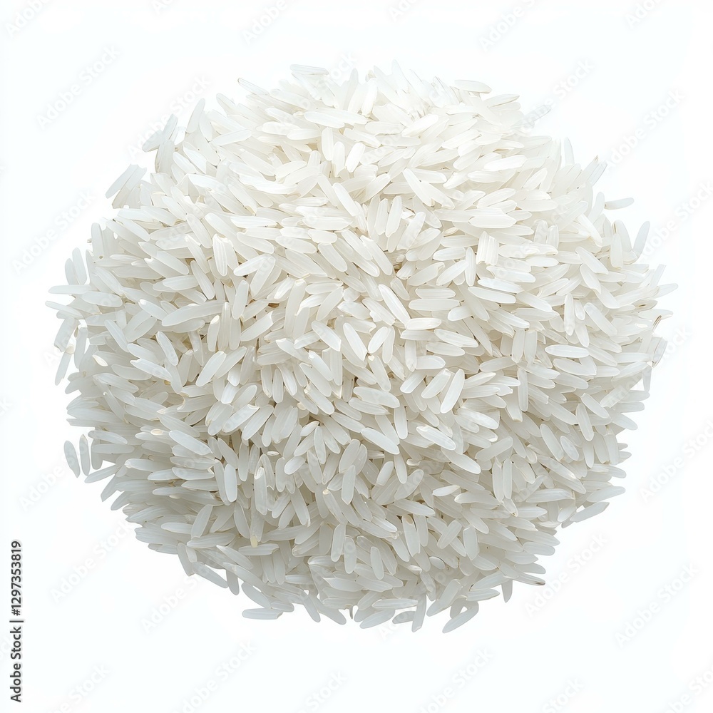 Elegant white rice grains shine against a clean background, showcasing their smooth texture for perfect cooking.
