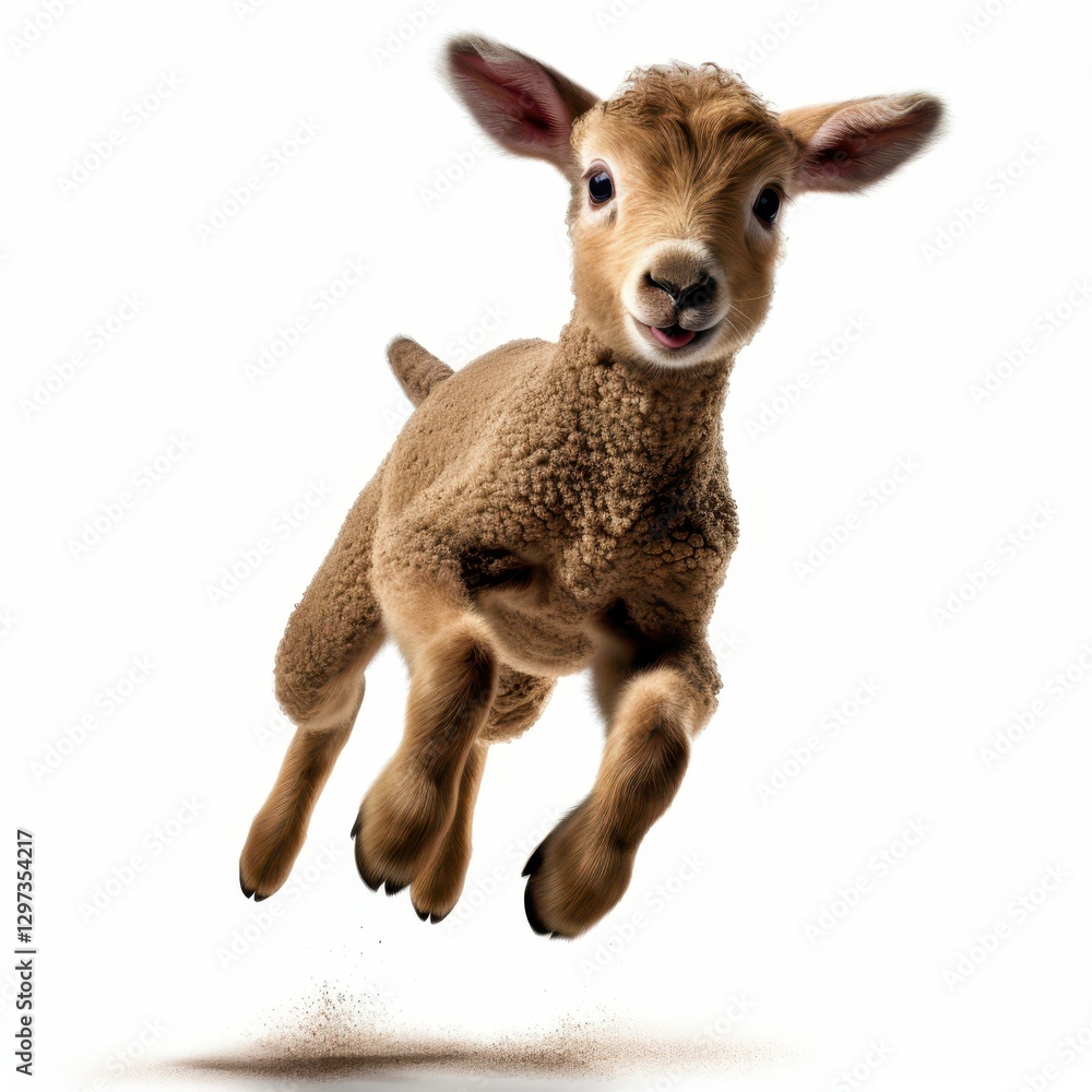 Fototapeta premium A whimsical lamb with a cheeky grin and lively legs, perfect for adding a touch of fun to any project