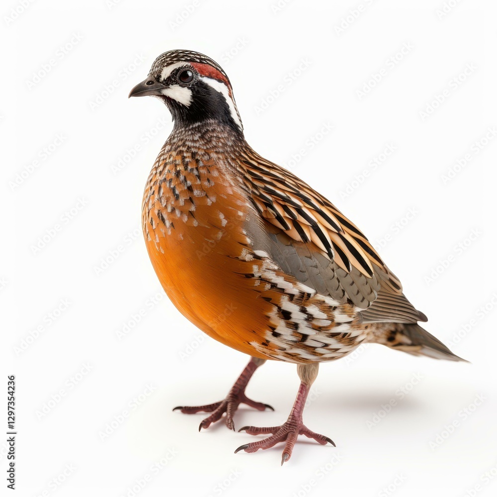 Fototapeta premium Elegant di cut of a quail, showcasing its unique features against a clean white backdrop for a striking visual impact.