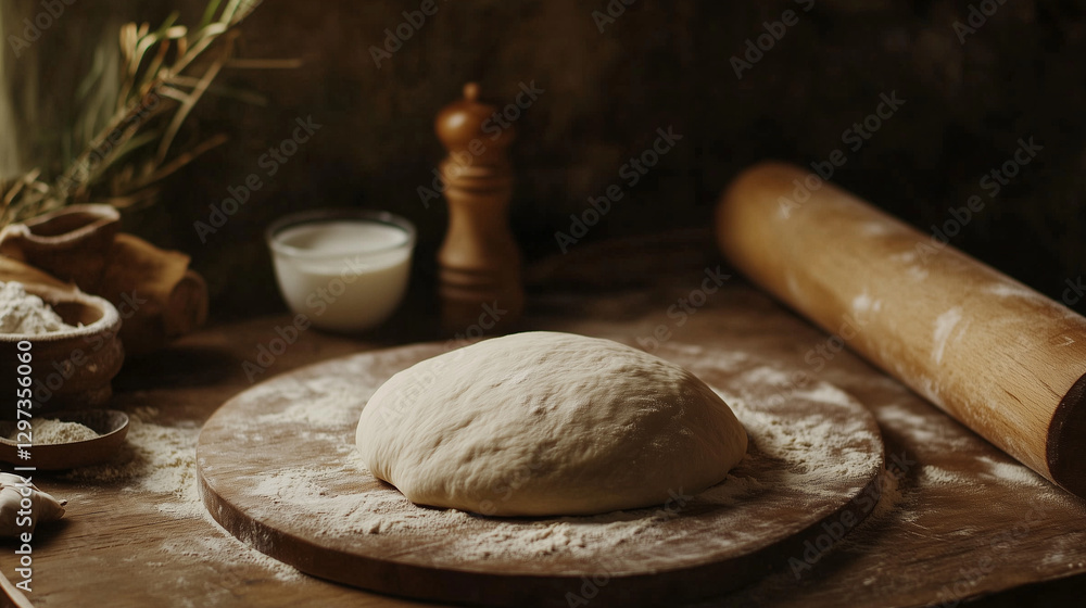 Freshly Prepared Flatbread Dough on a Floured Surface Freshly Prepared Flatbread Dough on a Floured Surface