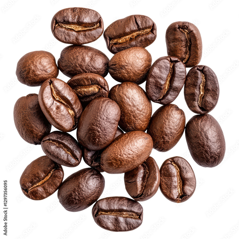 Whole roasted coffee beans with rich texture and aroma , isolated on transparent background Whole roasted coffee beans with rich texture and aroma , isolated on transparent background