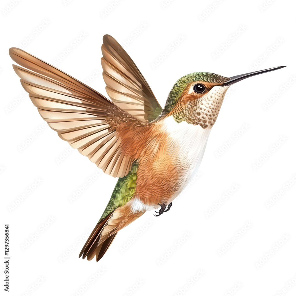 Fototapeta premium Hummingbird hovering with detailed wings in mid air , isolated on transparent background