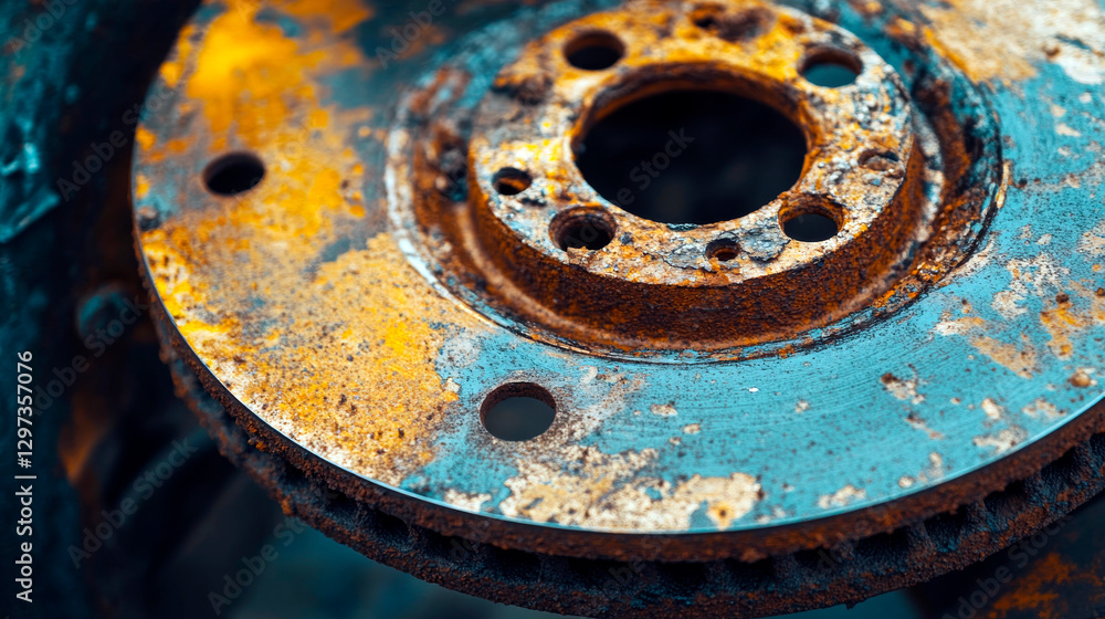 Old Brake Disc Covered in Rust and Brake Dust Old Brake Disc Covered in Rust and Brake Dust