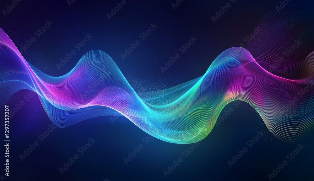 Abstract glowing waves in dark space, digital art Abstract glowing waves in dark space, digital art