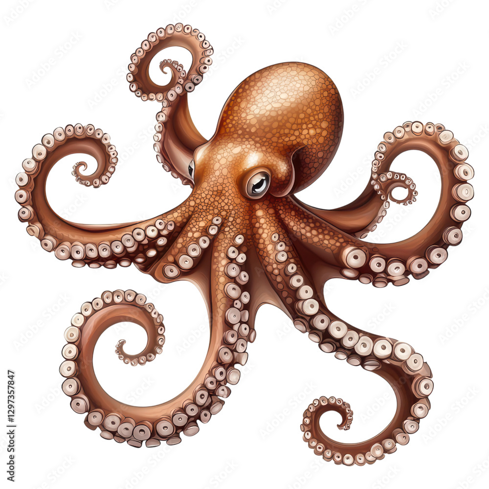Fototapeta premium Intricate giant octopus with spread tentacles and texture , isolated on transparent background