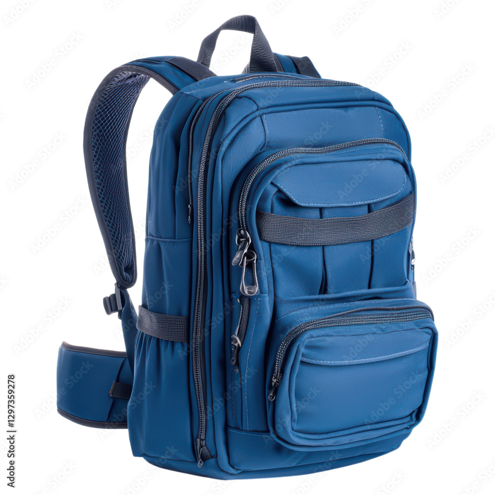 Fototapeta premium Durable blue backpack with multiple compartments for storage , isolated on transparent background