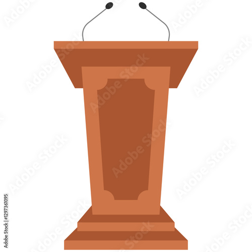 Wooden podium featuring two microphones, ideal for conference settings, debates, public speaking events, podcasts, and panel discussions.