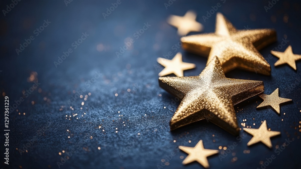 Deep Blue Luxury Background with Subtle Golden Stars Template Deep Blue Luxury Background with Subtle Golden Stars Template