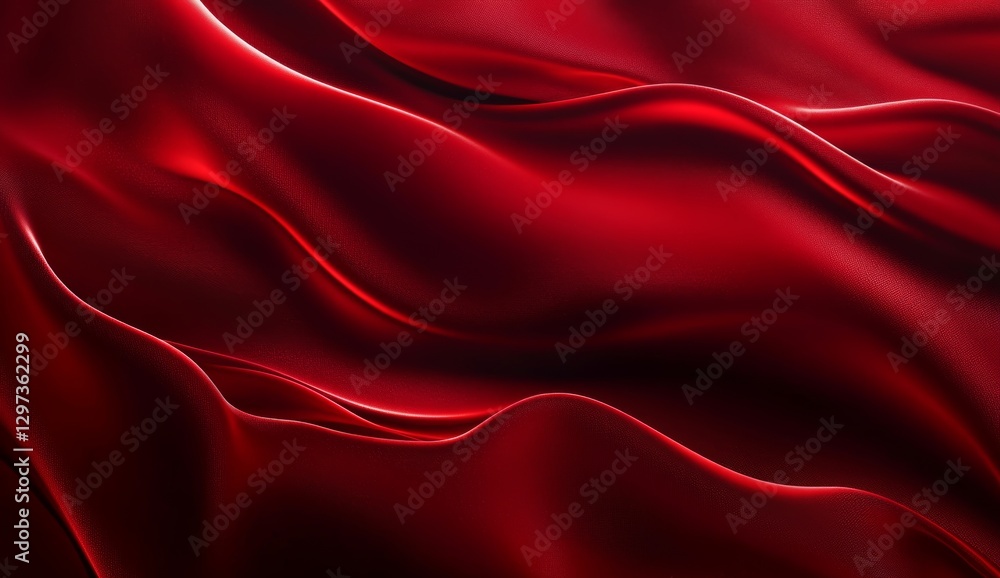 Obraz premium Abstract red fabric drapes, dynamic waves, dark background, design element