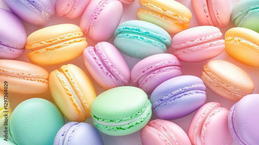 Many colorful macarons arranged closely in a beautiful pattern Many colorful macarons arranged closely in a beautiful pattern
