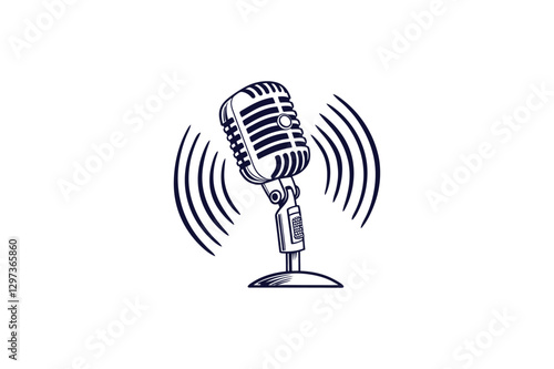 microphone with sound wave clip art vector illustration